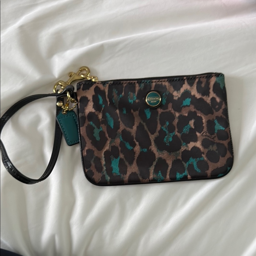 Coach Brown and Black Leopard Print Wristlet